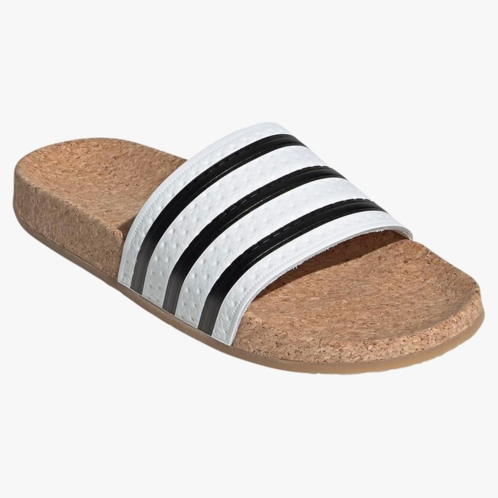 Adidas Women's White and Black Slide Sandals